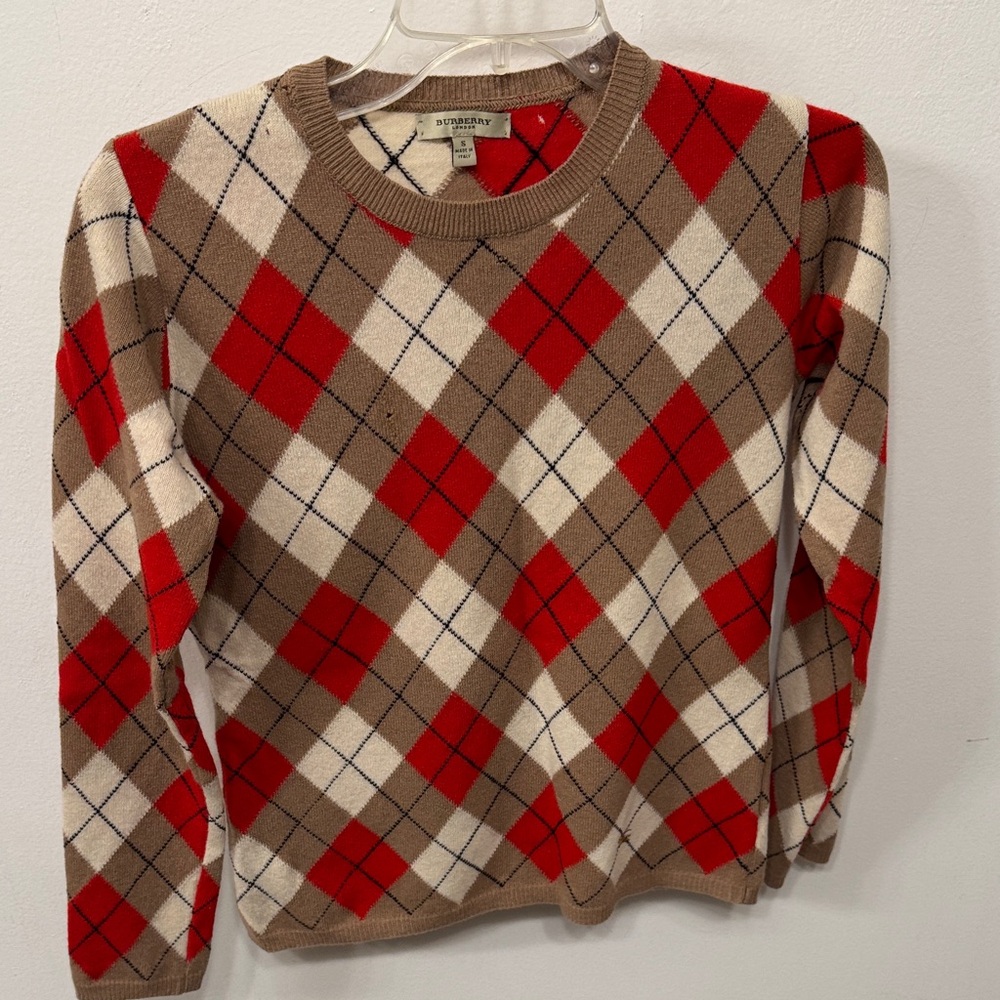 Burberry Red and Tan Wool Sweater